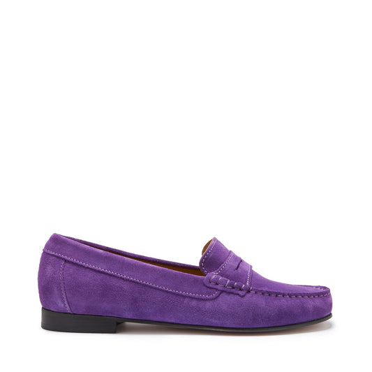 Purple Suede Penny Loafers - Women's Leather Sole