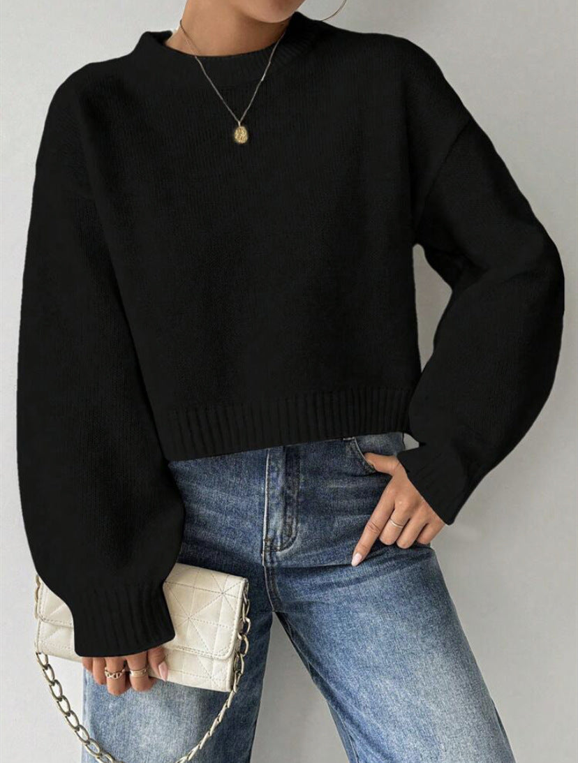 Women's Round Neck Solid Color Knit Sweater