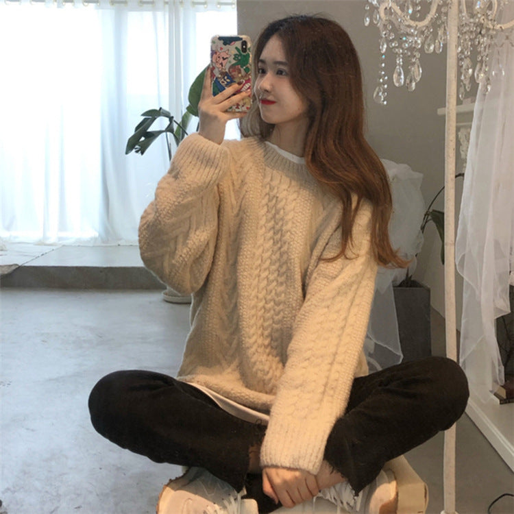 Hemp Flower Knit Sweater - Retro Loose Fit