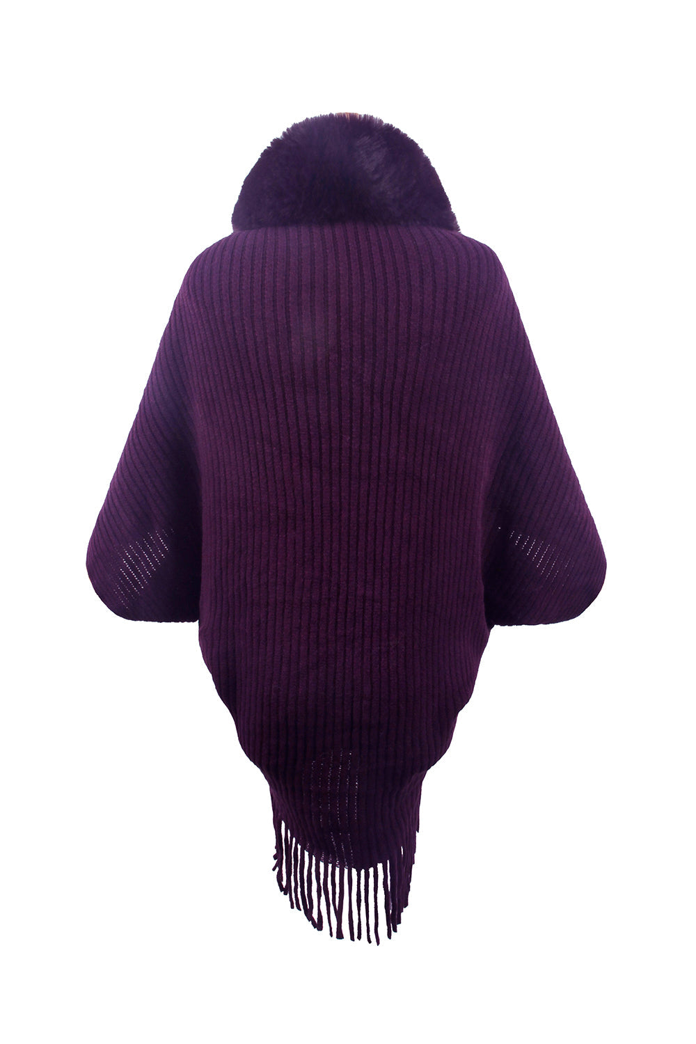 Purple poncho with fringe on a white background