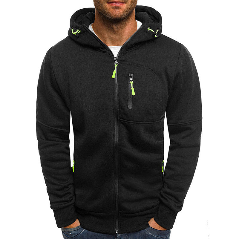 Men's Zip-Up Hooded Sweater - Solid Color Cardigan