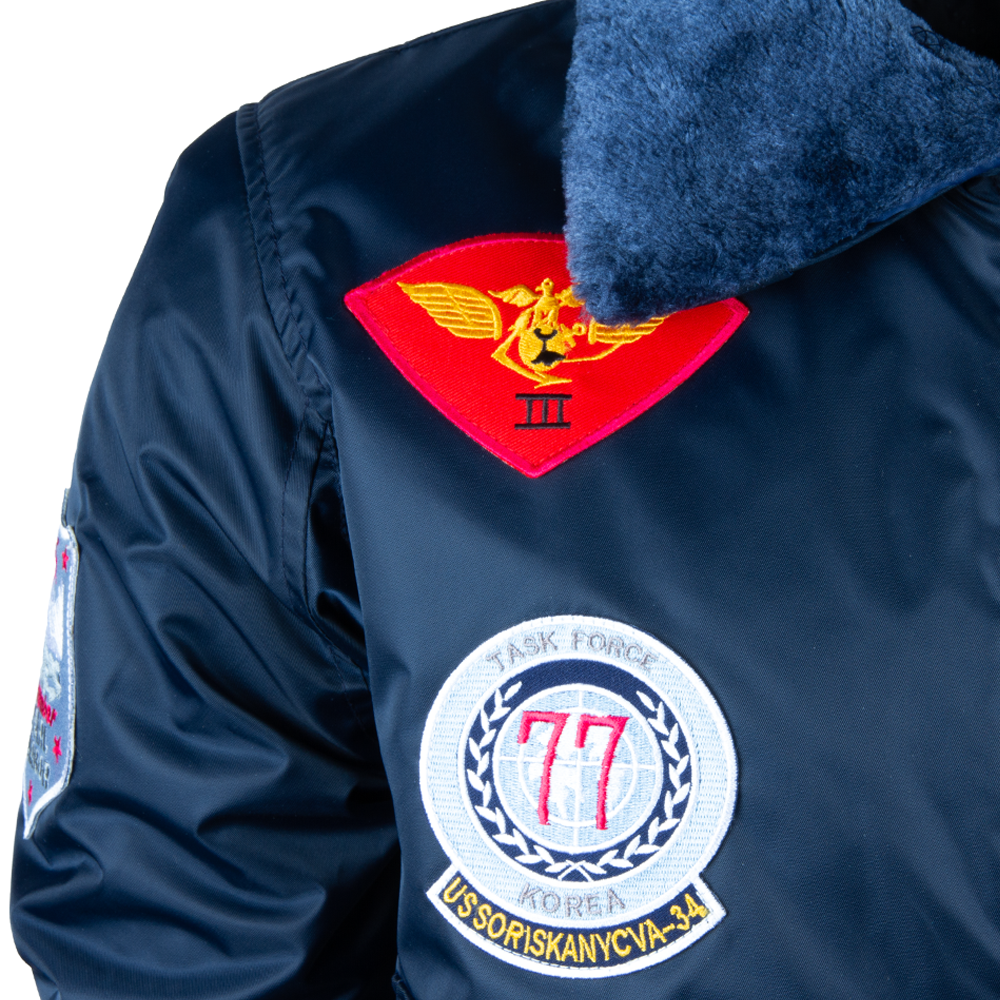 Men's Navy Aviator Bomber Jacket - Patch Badges