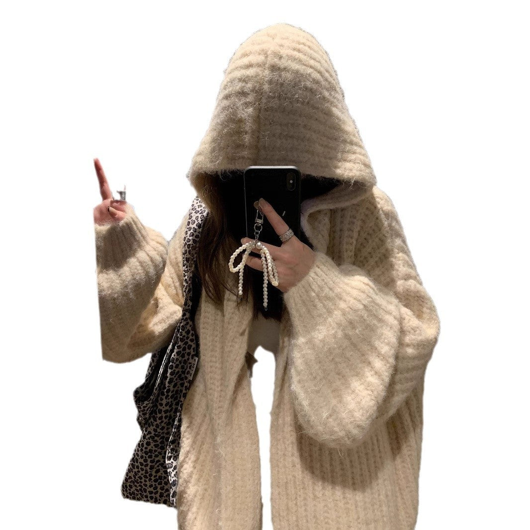 Women's Hooded Cardigan Sweater - Retro Style