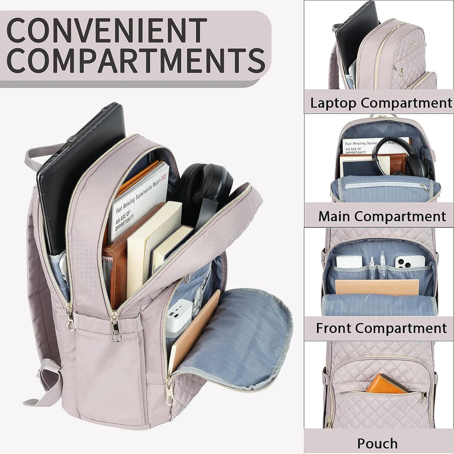 15.6" Laptop Backpack USB Charging Water Repellent