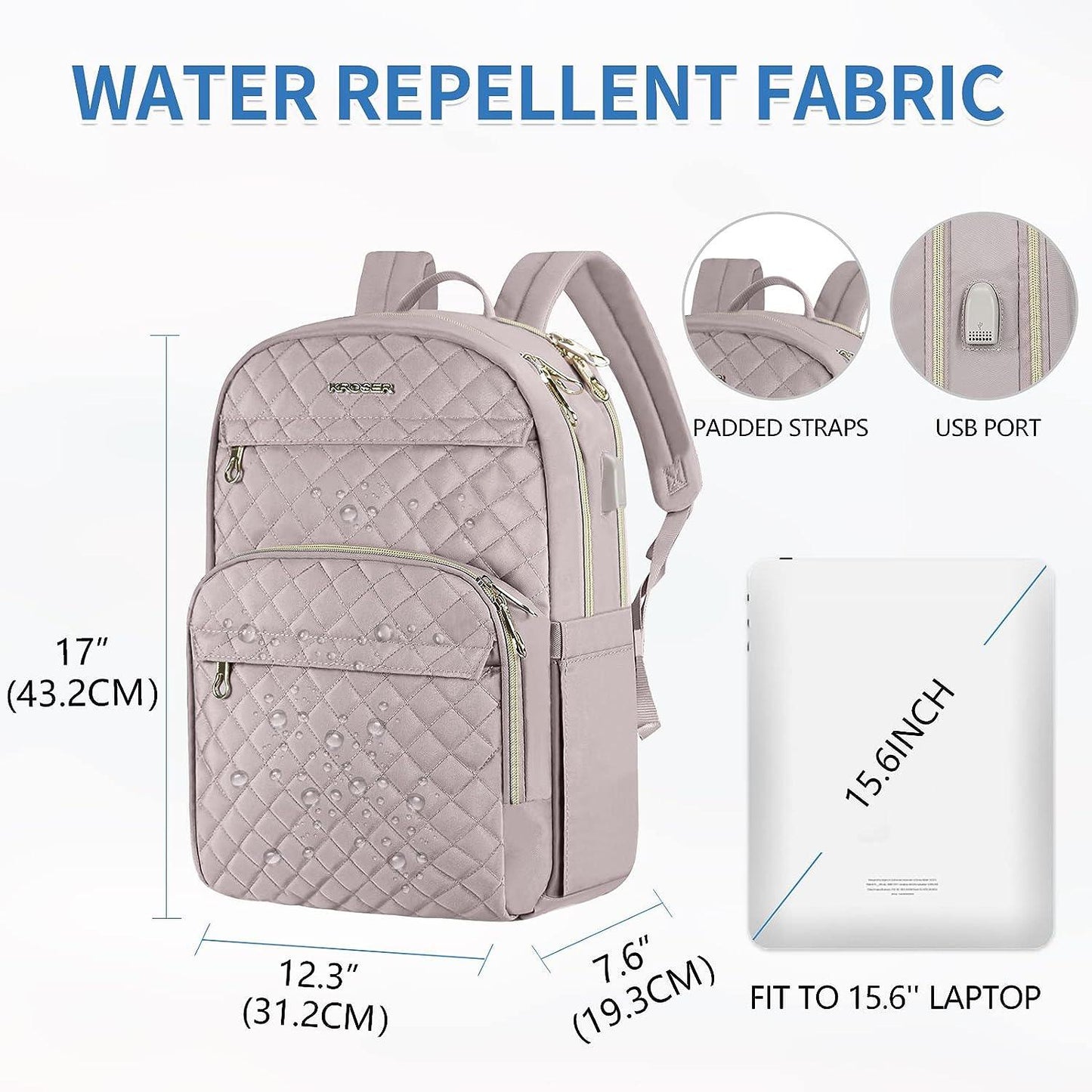 15.6" Laptop Backpack USB Charging Water Repellent