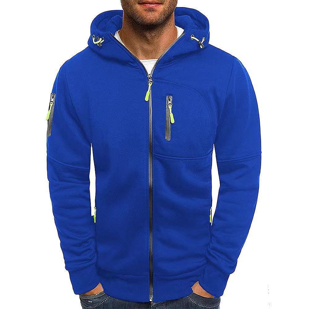 Men's Zip-Up Hooded Sweater - Solid Color Cardigan