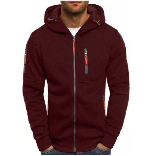 Men's Zip-Up Hooded Sweater - Solid Color Cardigan