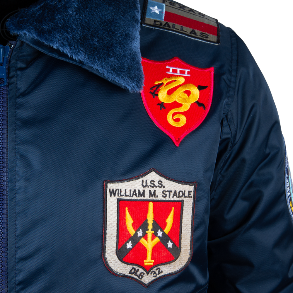 Men's Navy Aviator Bomber Jacket - Patch Badges