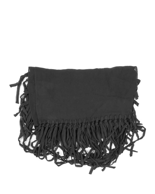Black fringe bag on a white background