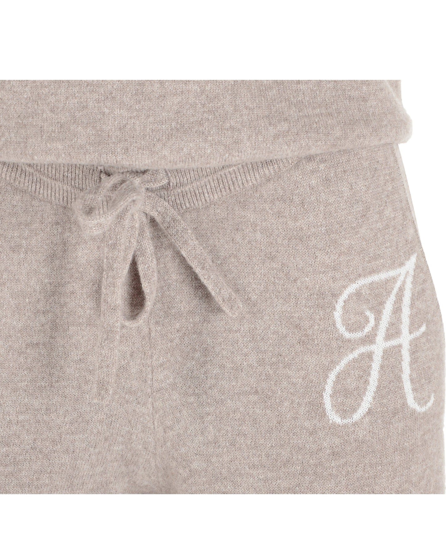 Gray sweatpants with a white 'A' logo on a white background