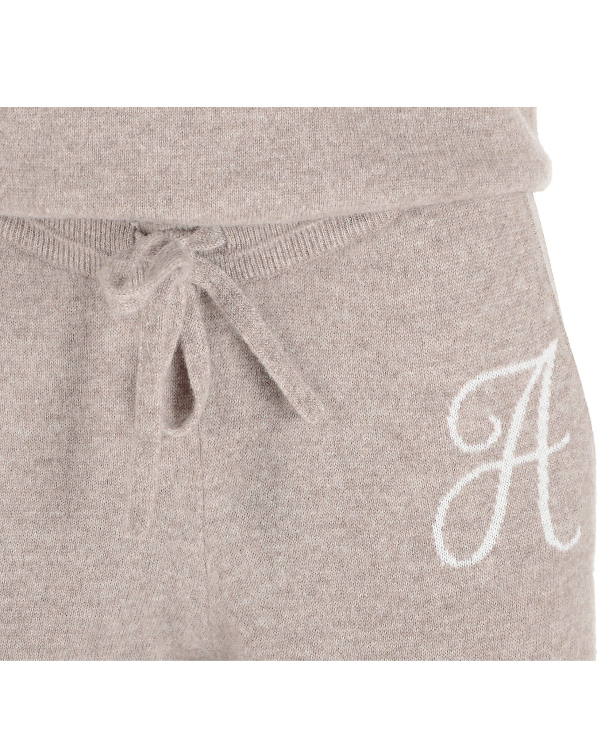 Gray sweatpants with a white 'A' logo on a white background