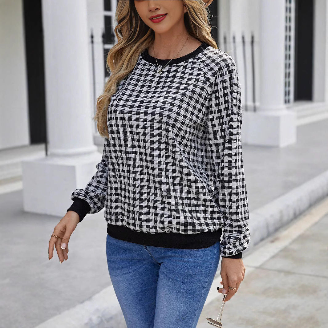 Women's Plaid Pullover Long Sleeve Sweater