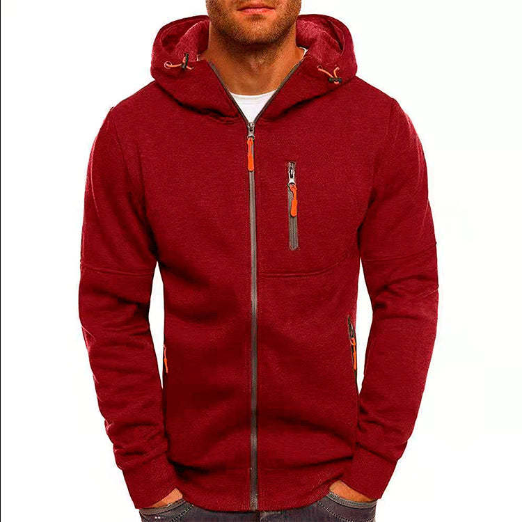 Men's Zip-Up Hooded Sweater - Solid Color Cardigan
