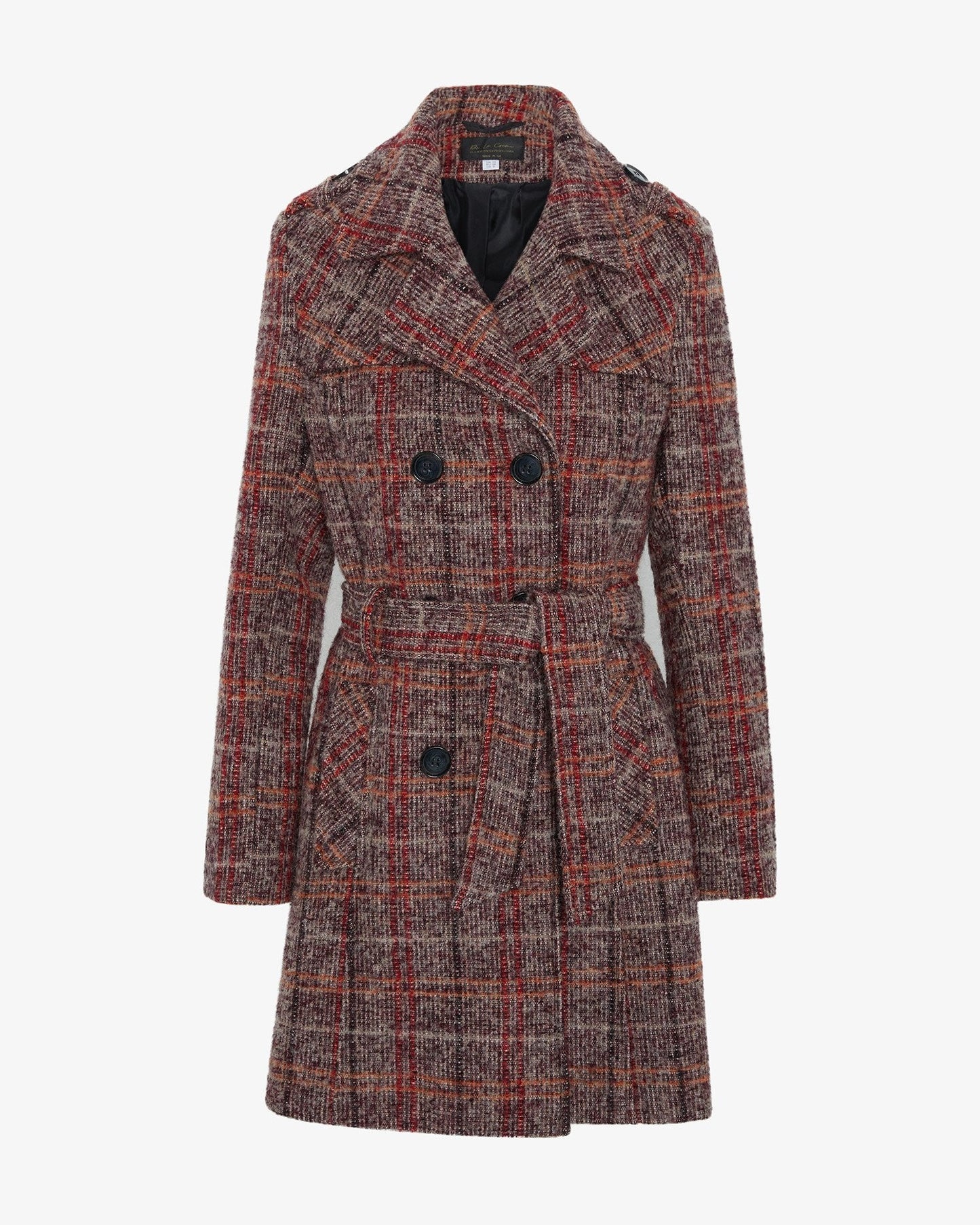 Plaid coat with a belt on a white background