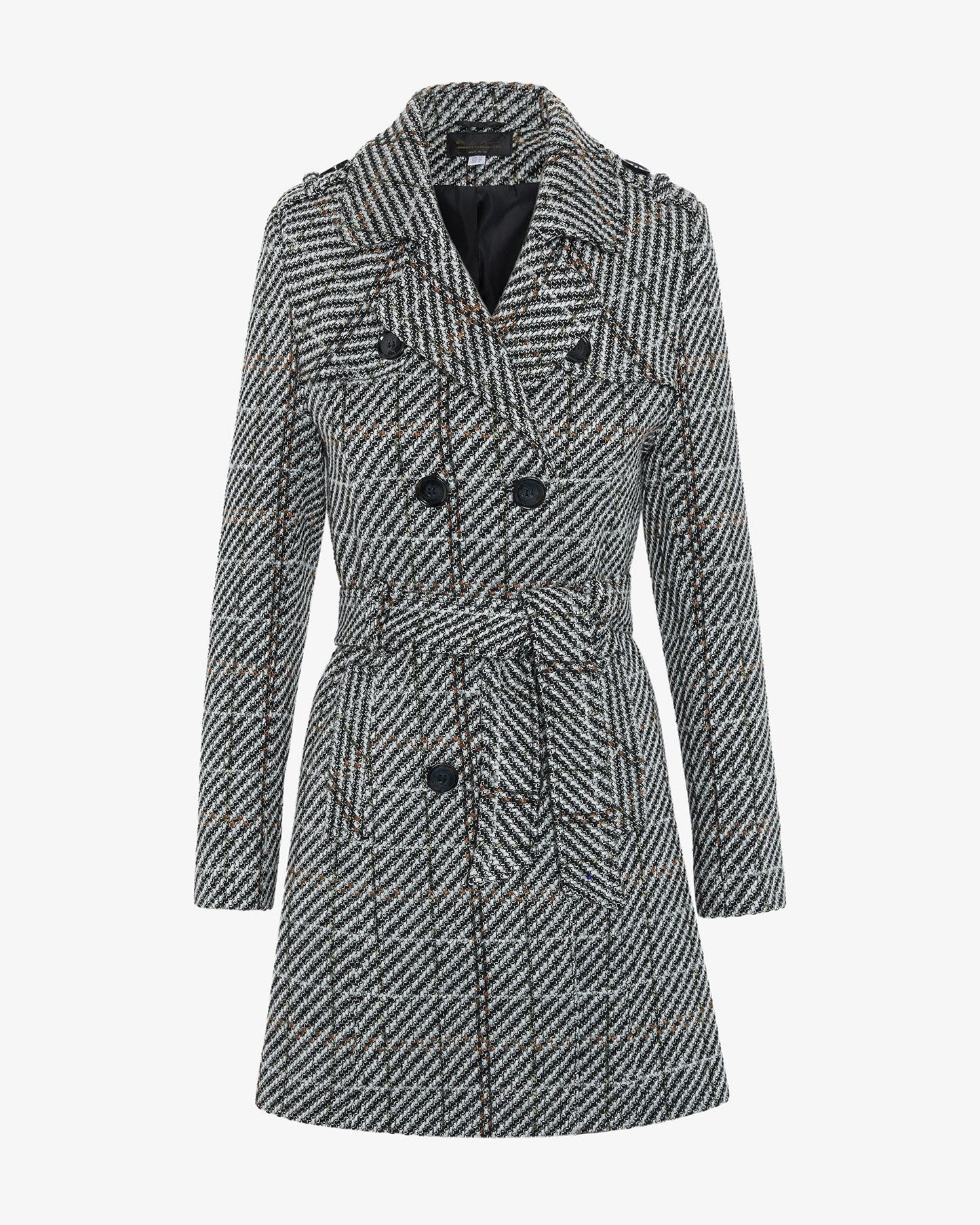 Herringbone patterned coat on a white background