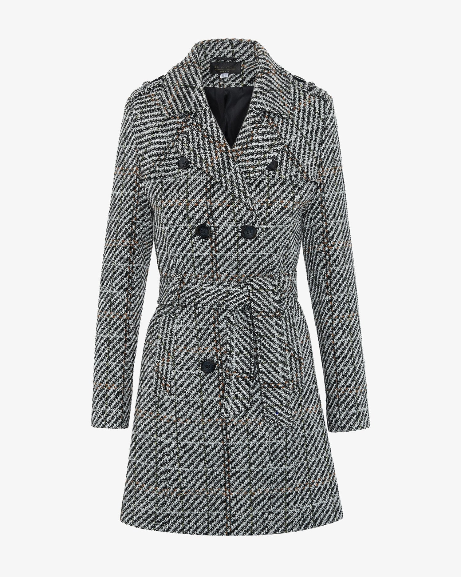 Herringbone patterned coat on a white background