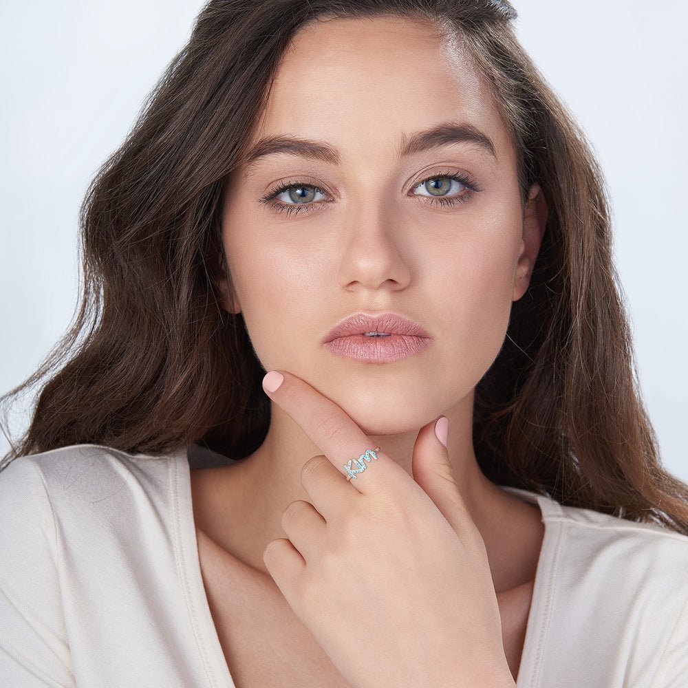 925 Sterling Silver Personalized Name Ring with Swarovski Stones - Custom Jewelry - Style Queenz