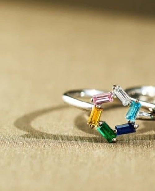 925 Sterling Silver Rectangular Birthstone Ring - Customizable Gemstone Jewelry - Style Queenz