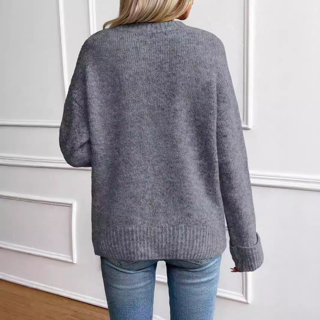 Women's Round Neck Pullover Sweater - Casual
