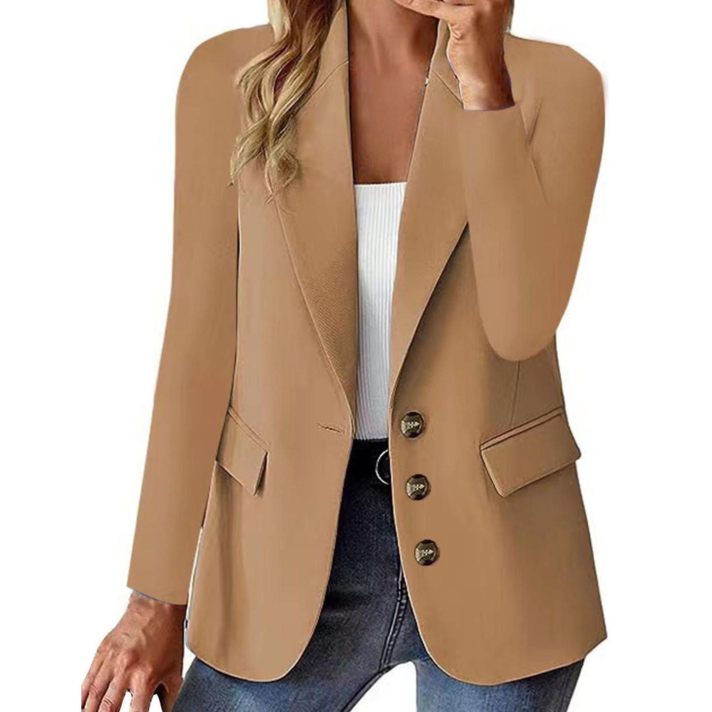 Women's Solid Color Blazer Jacket - Long Sleeve
