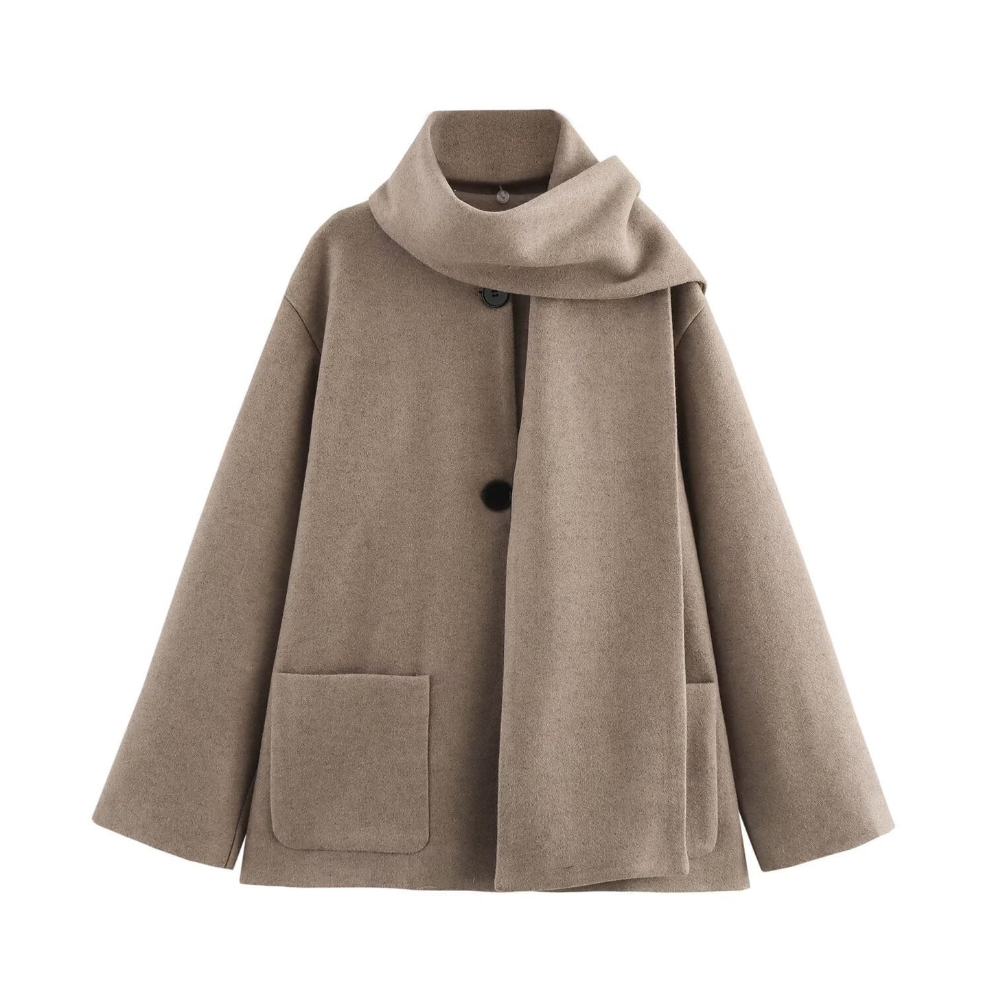 Women's Textured Scarf Collar Overcoat