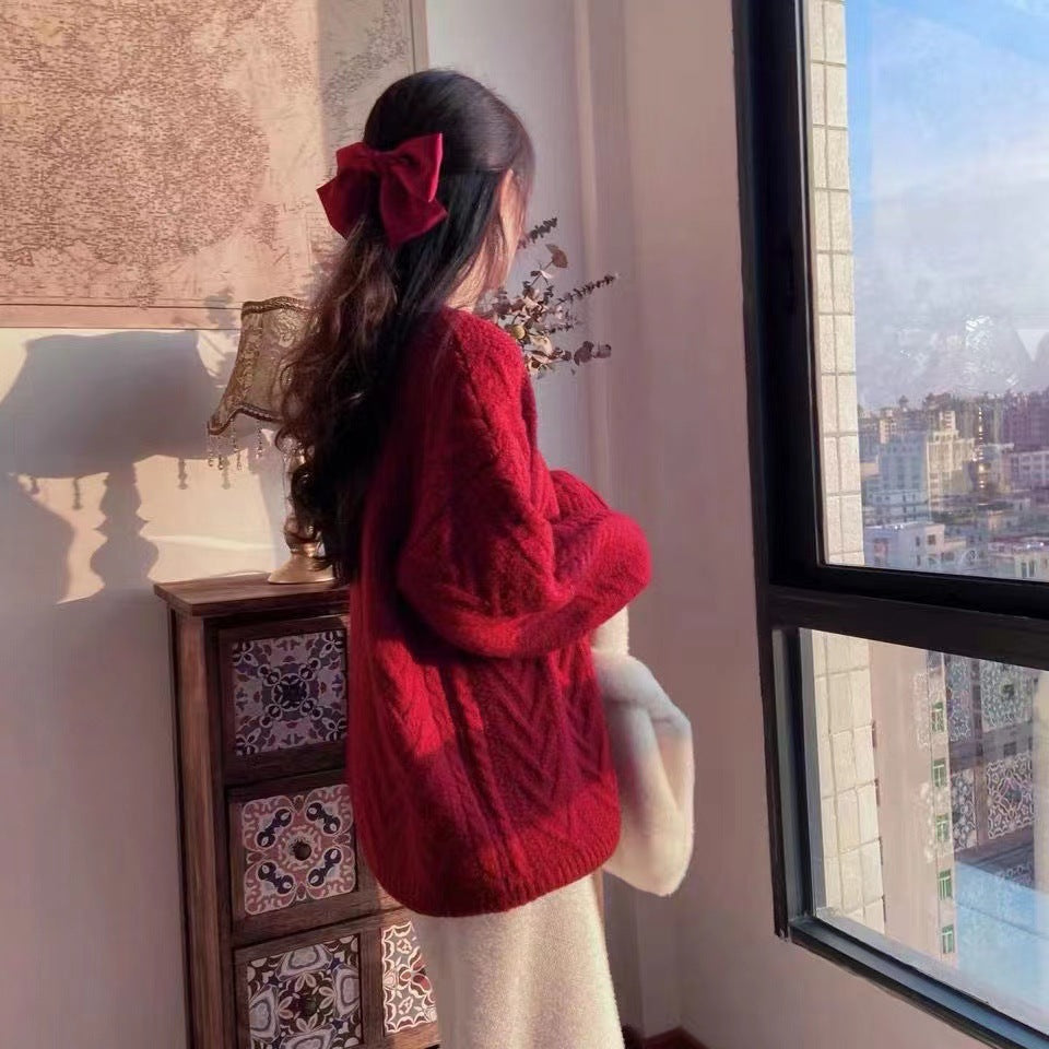 Hemp Flower Knit Sweater - Retro Loose Fit