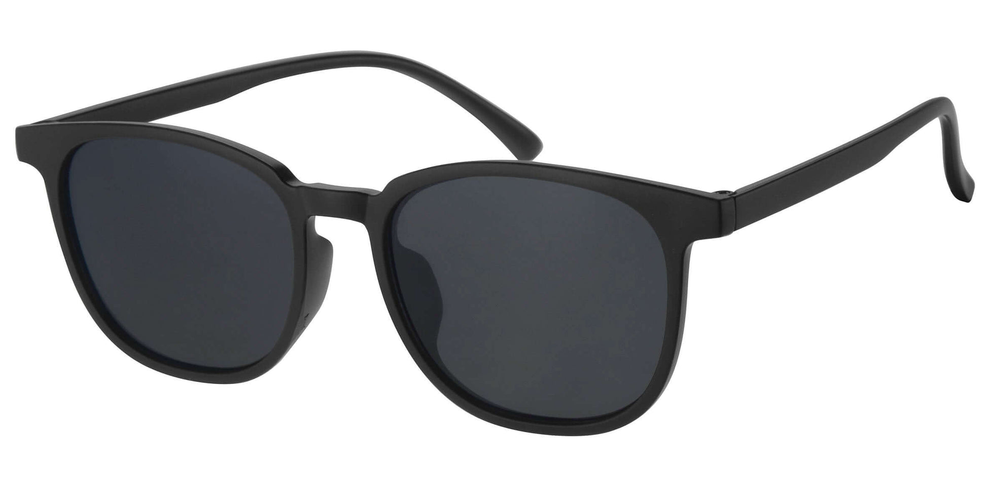 Black sunglasses with dark lenses on a white background