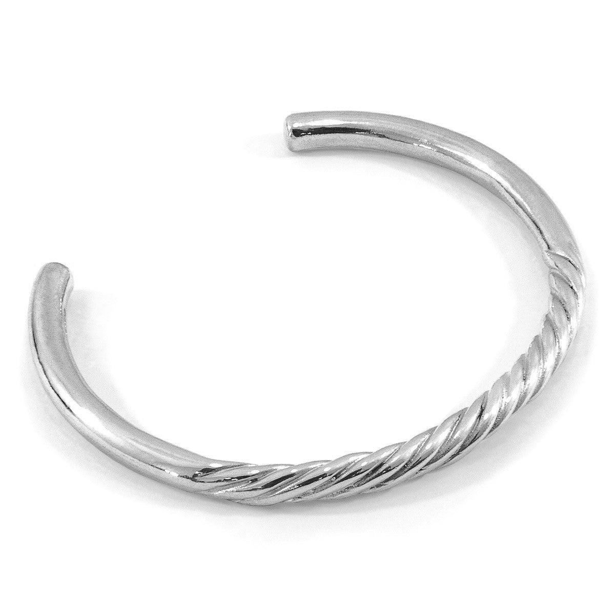 Silver twisted hoop earring on a white background