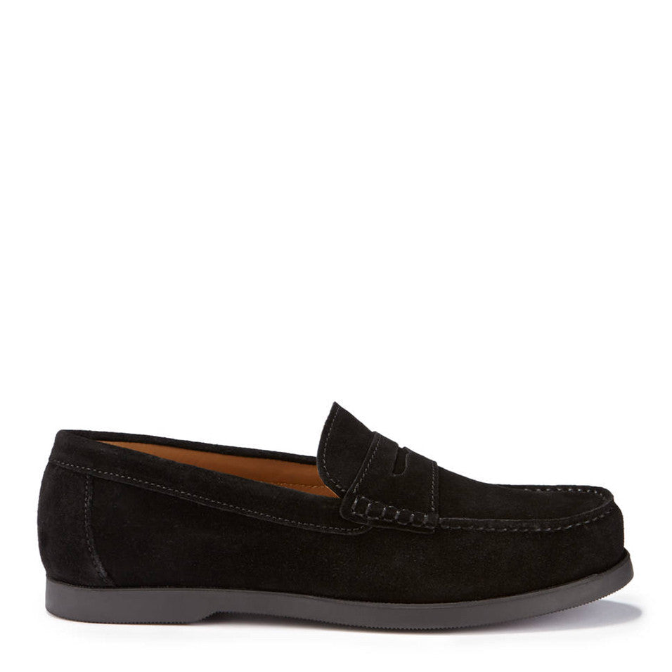 Black loafer shoe on a white background
