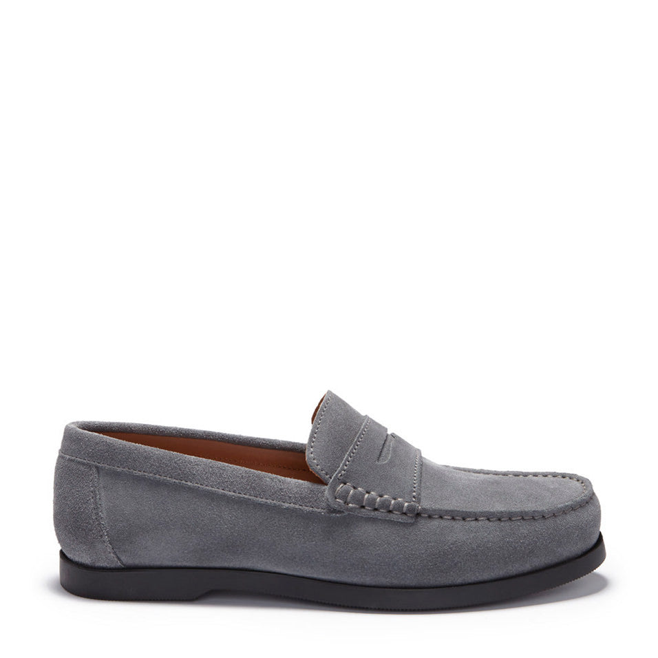 Men's Slate Grey Suede Boat Loafers - Penny Style