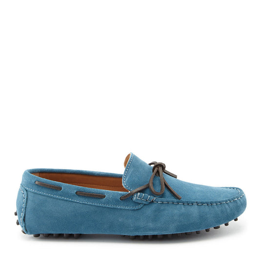 Men's Petrol Blue Suede Laced Driving Loafers