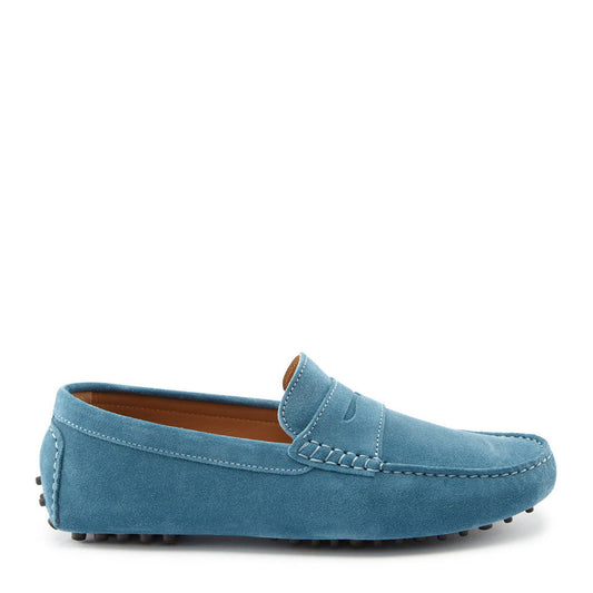 Men's Petrol Blue Suede Penny Driving Loafers