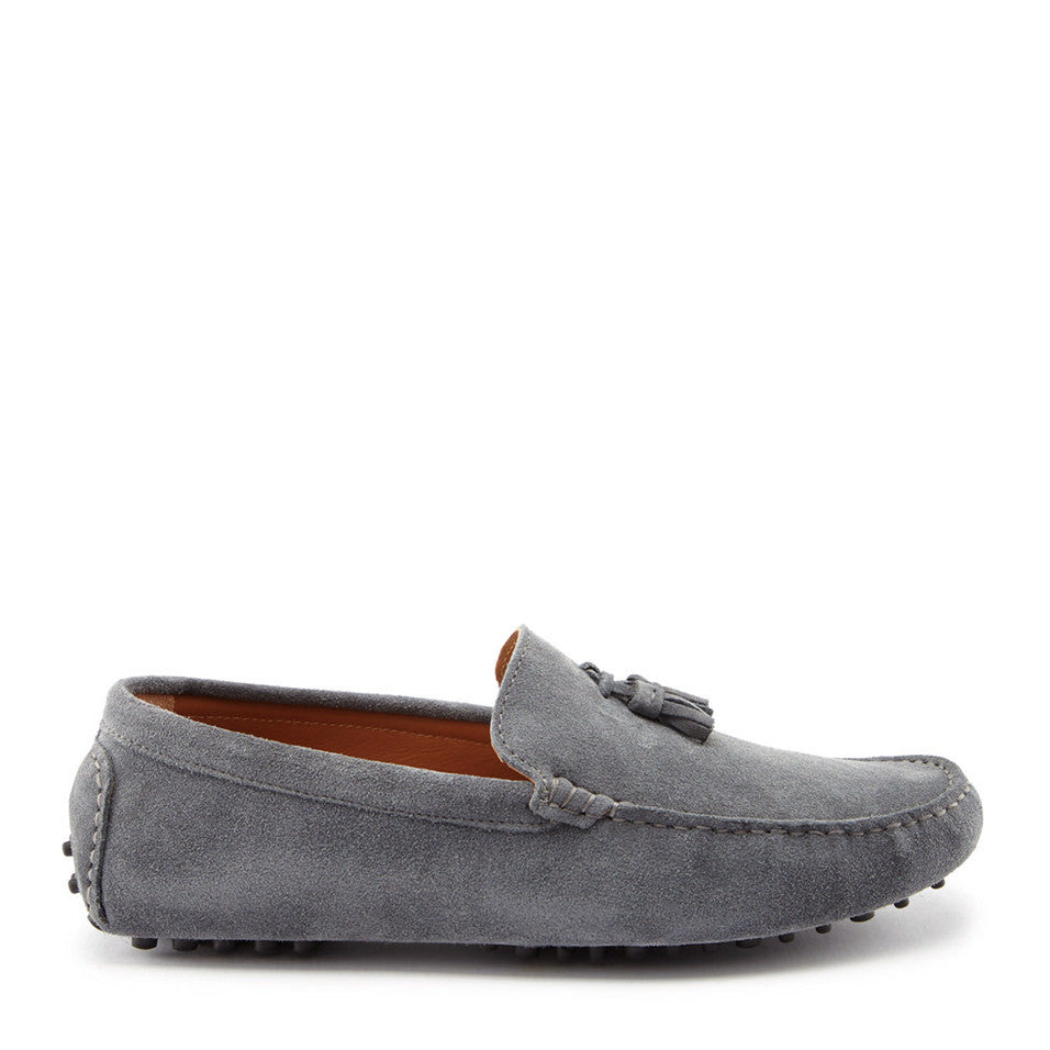 Slate Grey Suede Tasselled Driving Loafers