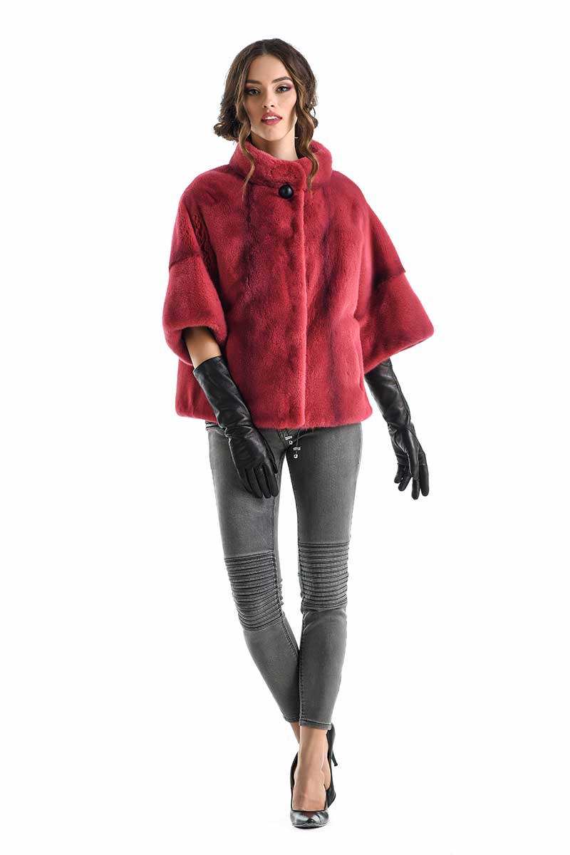 Pink Genuine Mink Fur Coat - Short Sleeve