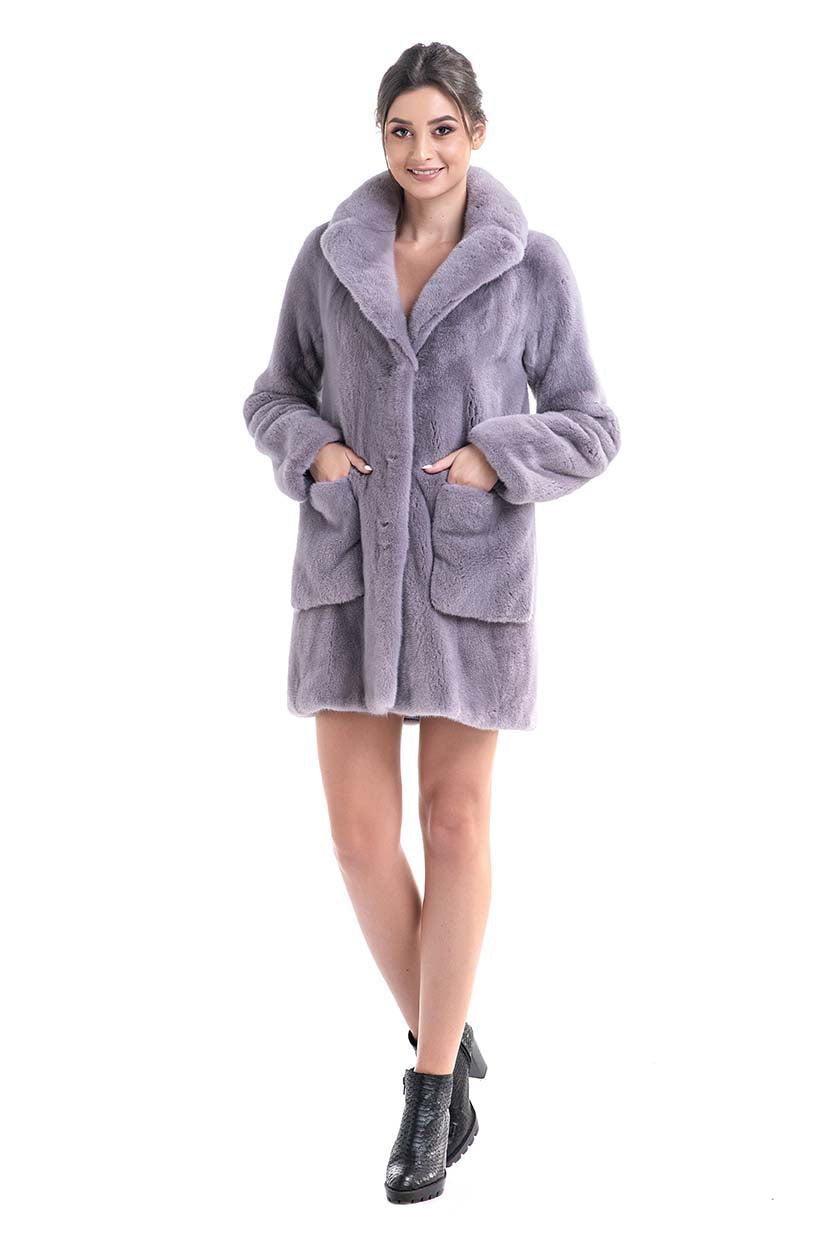 Gray Cozy Mink Fur Coat - Plush Luxury Warmth