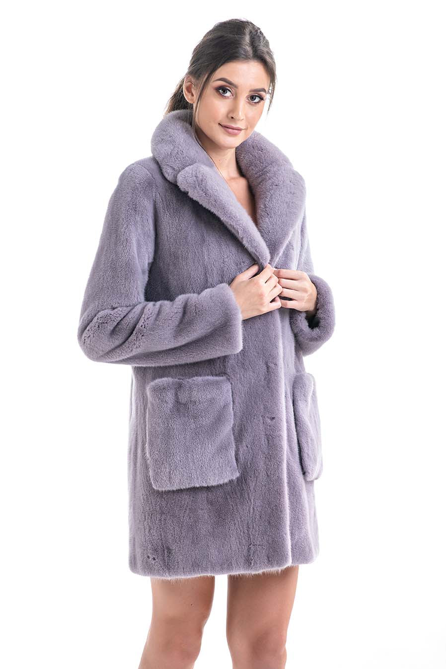 Gray Cozy Mink Fur Coat - Plush Luxury Warmth