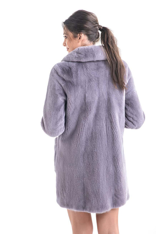 Gray Cozy Mink Fur Coat - Plush Luxury Warmth