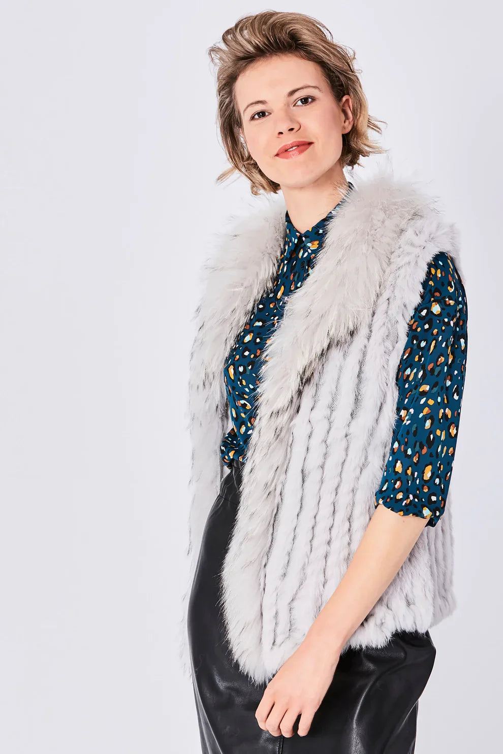 Grey Fox & Coney Fur Gilet with Statement Collar