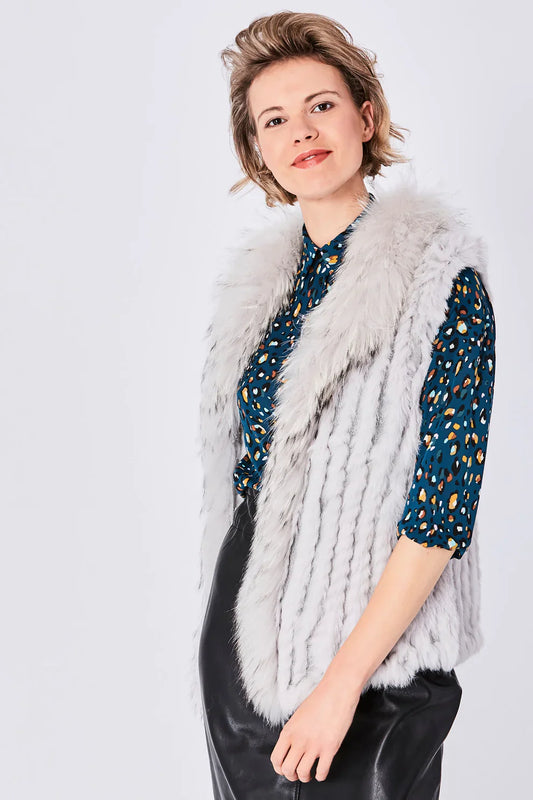 Grey Fox & Coney Fur Gilet with Statement Collar