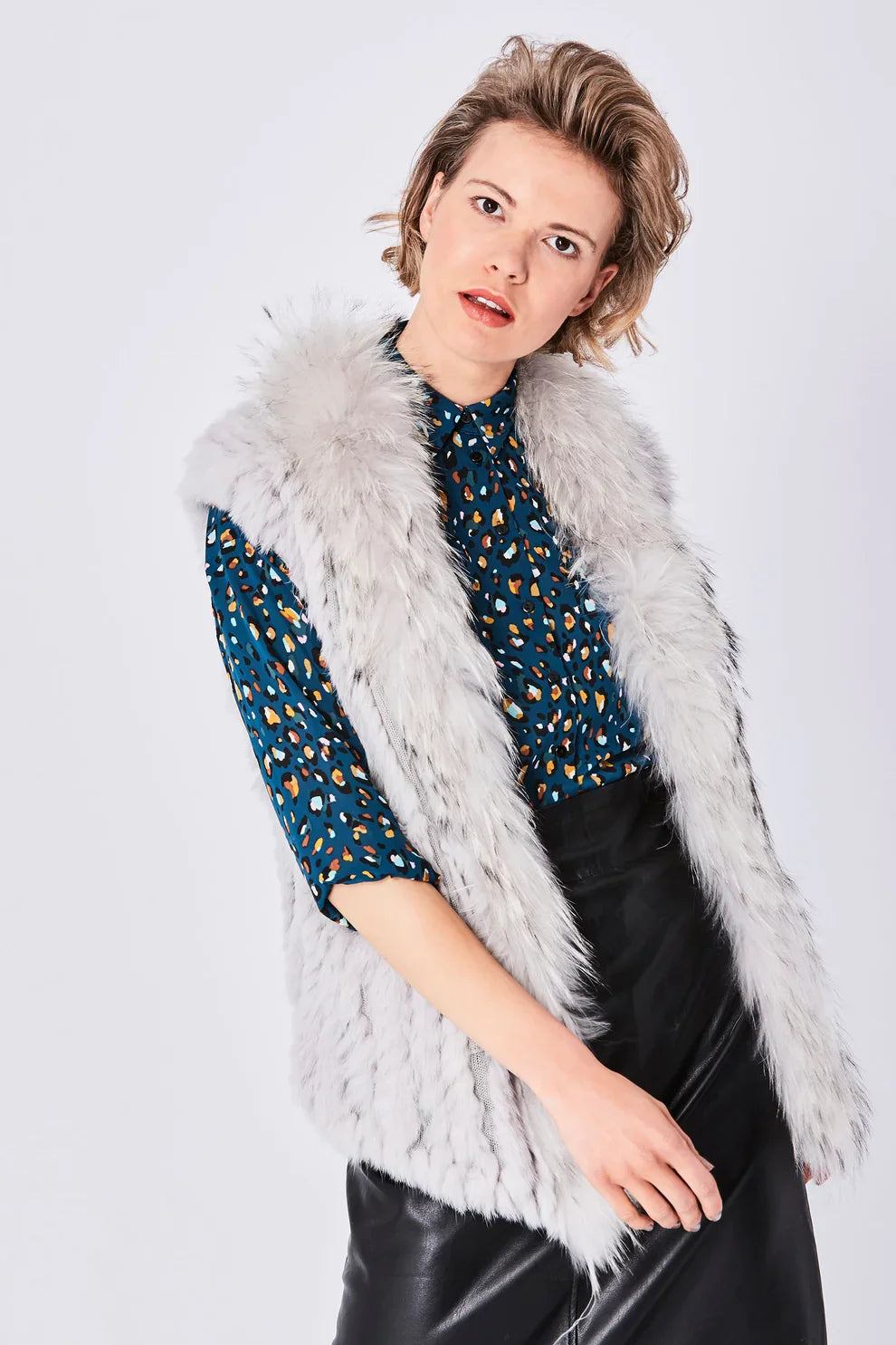 Grey Fox & Coney Fur Gilet with Statement Collar