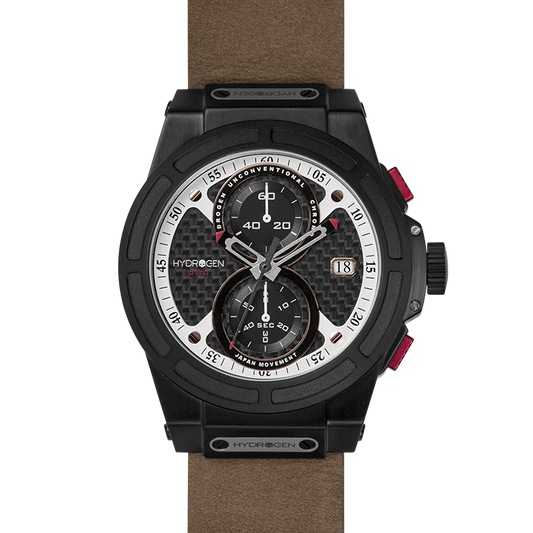 Hydrogen watch with a brown strap on a white background