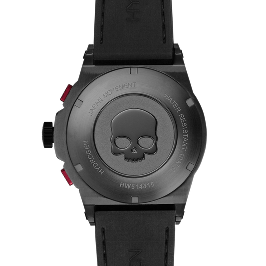 Black watch with skull design on the back, brand 'HYDROGEN' visible