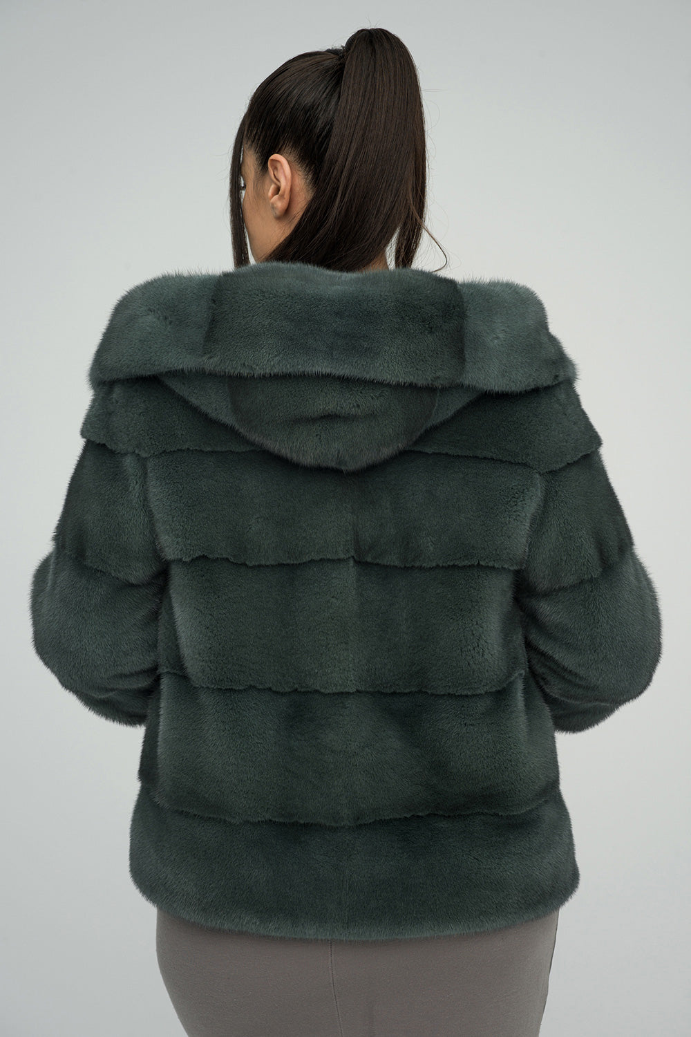 Olive Hooded Mink Fur Coat - Genuine Luxury