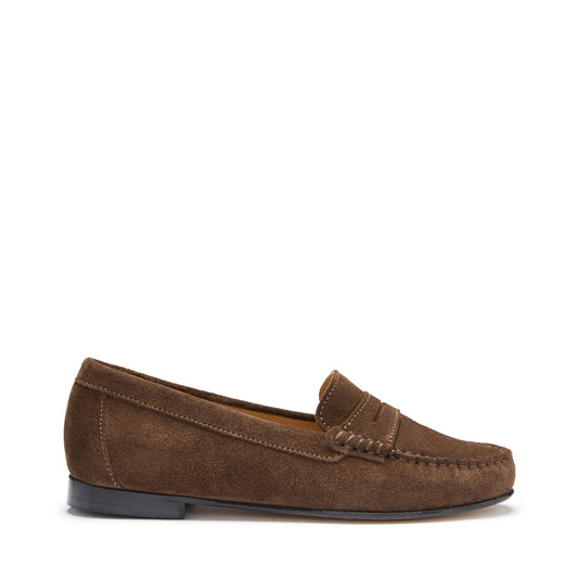 Brown Suede Penny Loafers - Women's Leather Sole
