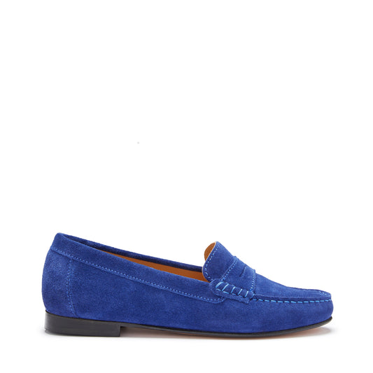 Women's Ink Blue Suede Leather Sole Penny Loafers