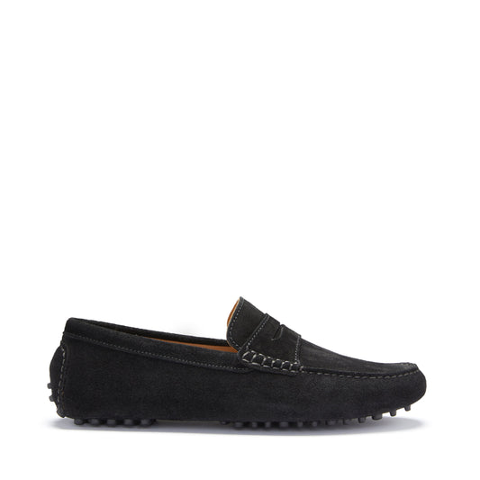 Black Suede Penny Driving Loafers - Men's