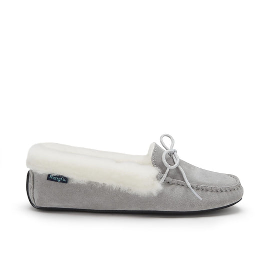 Women's Dove Grey Suede Sheepskin Slippers