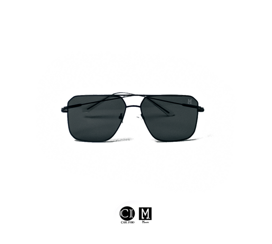 Sunglasses with a brand logo on a white background