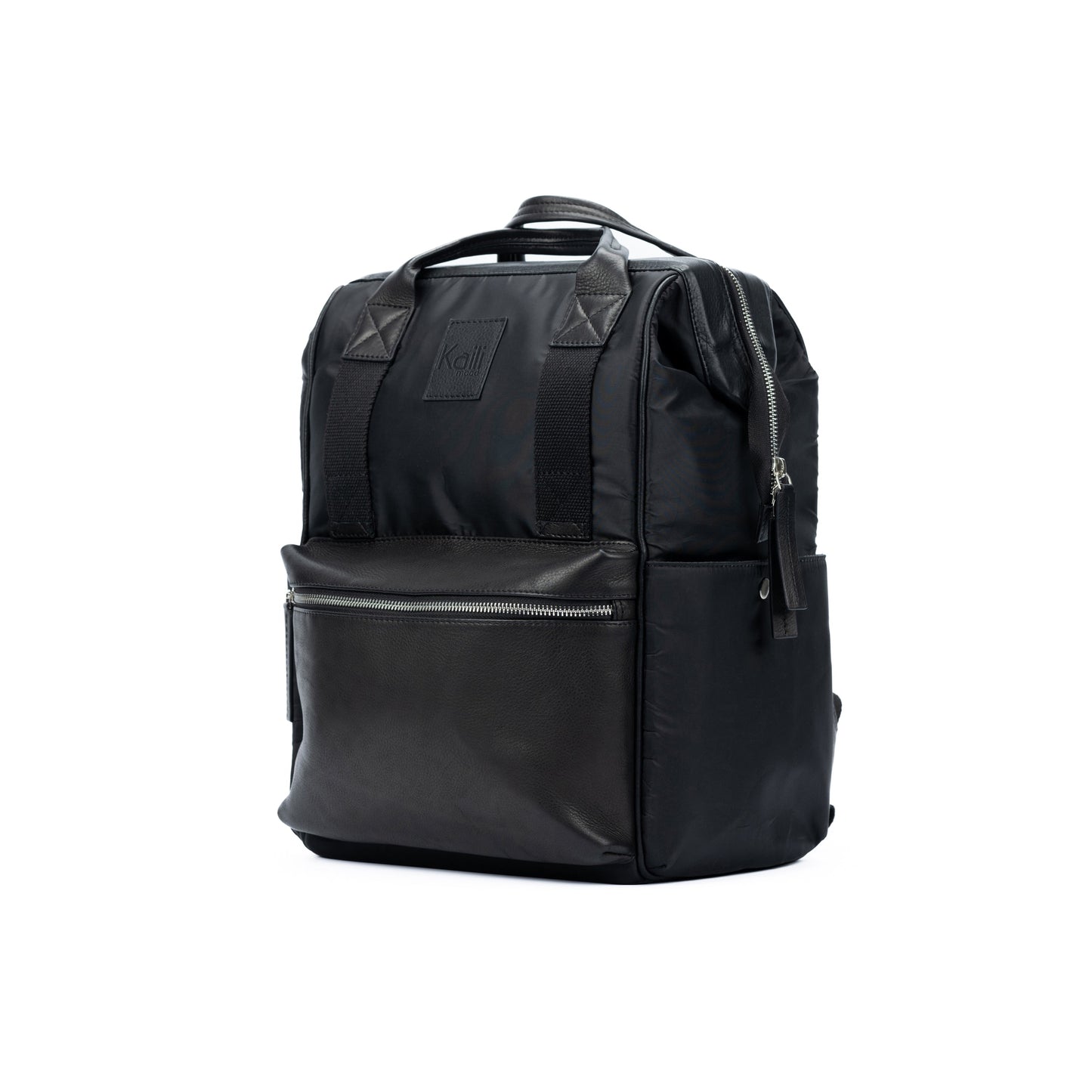 Black backpack on a white background