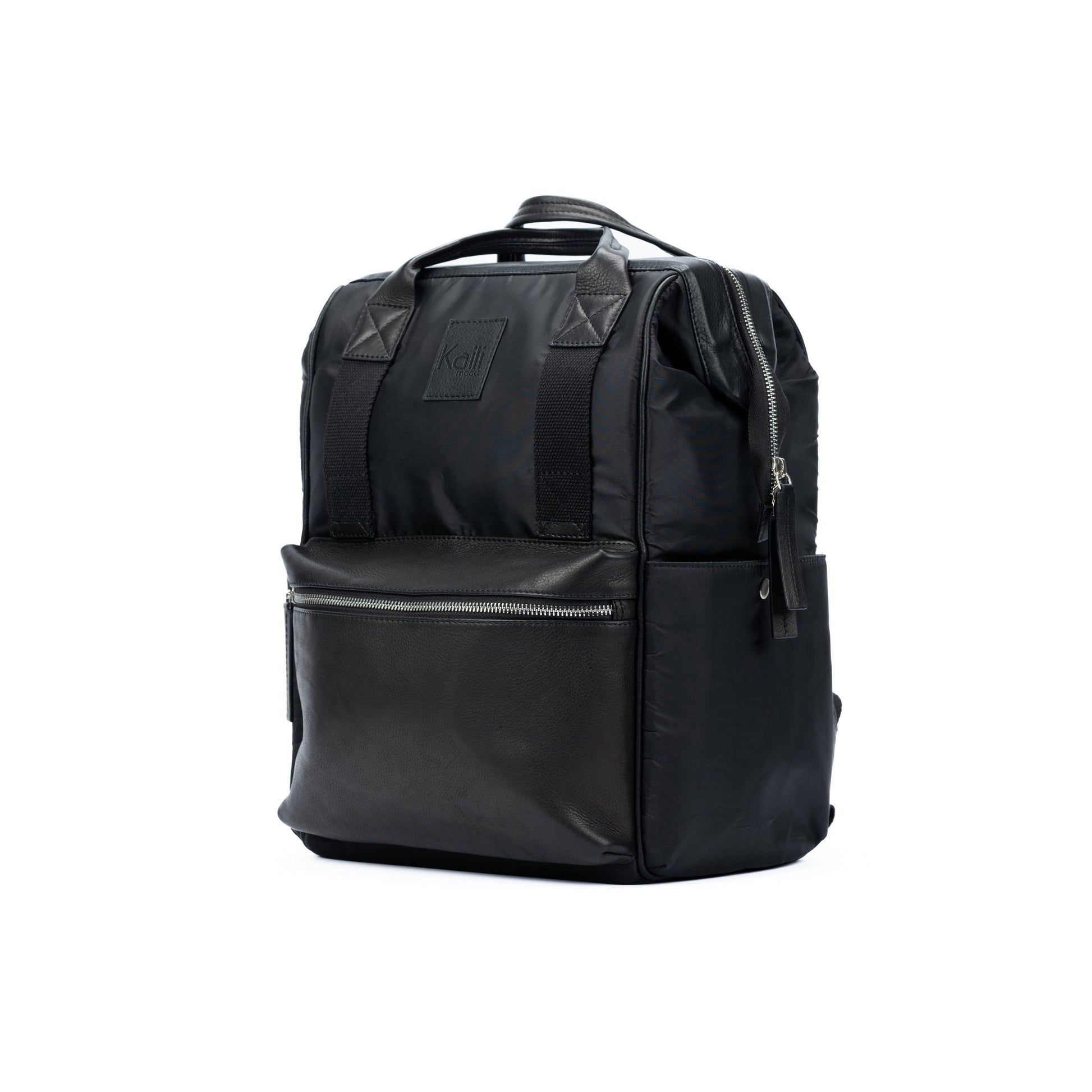 Black backpack on a white background